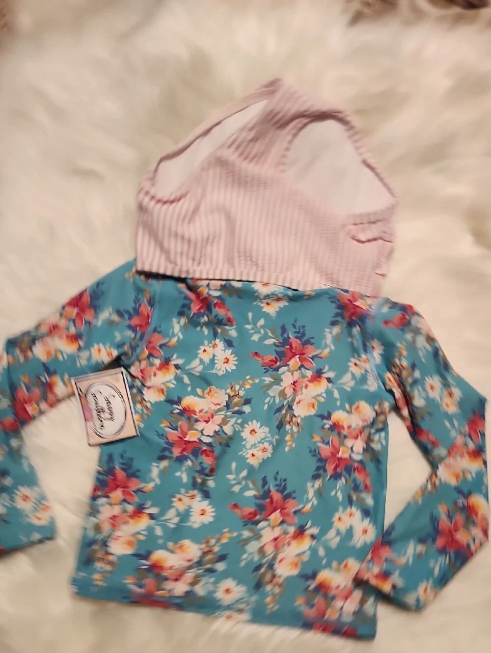 Ruffle Butts Teal Floral Kids Swim Rashguard - Girls Size 4T - Ruffle Butts